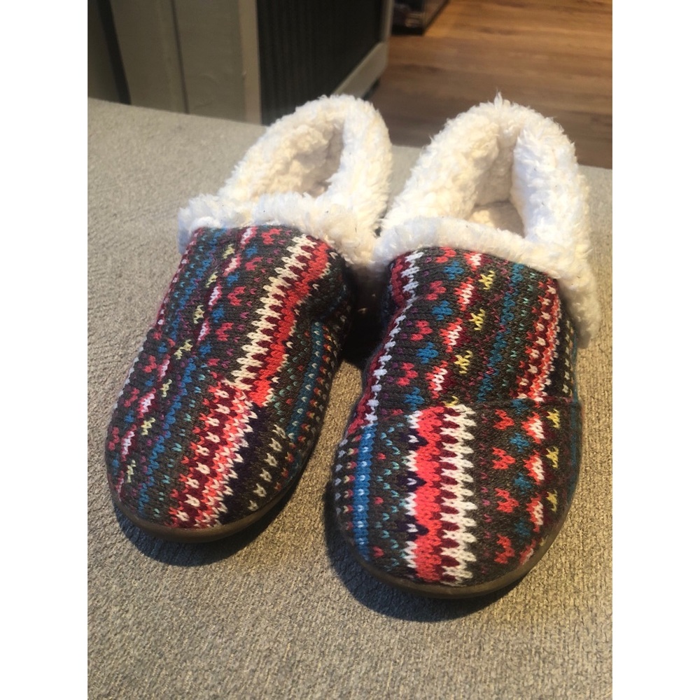 Toms Multicolored Knit Faux Fur Slip On Shoes